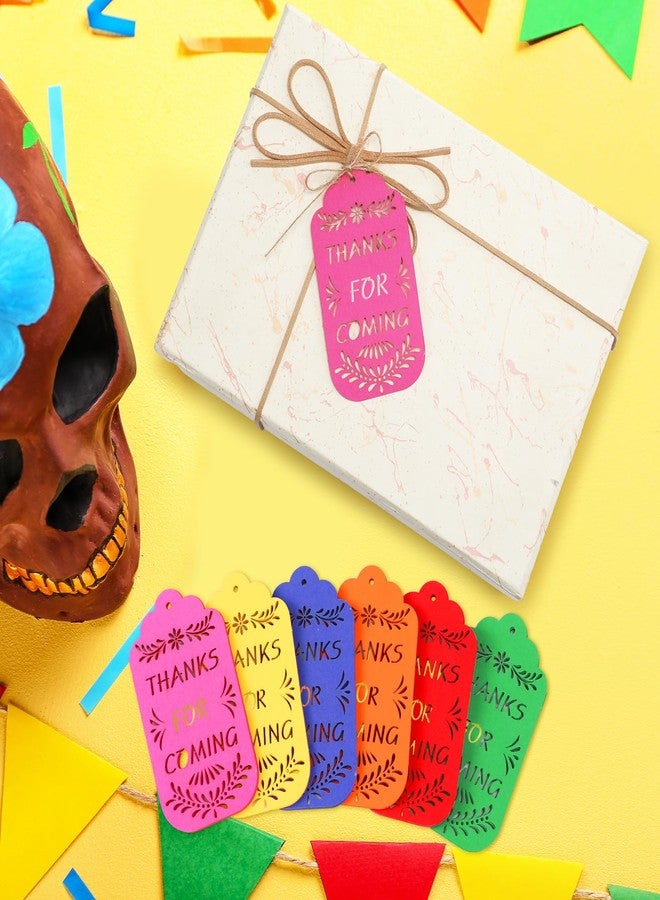Fuyoooo 60 Pcs Mexican Papel Picado Gift Tags Las Posadas Colorful Fiesta Thank You Tag with String for Posada Navidena Mercado Candy Bags Cinco De Mayo Party Decoration(Multicolor,Thanks for Coming) - Image 4